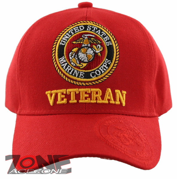 NEW! USMC US MARINE VETERAN ROUND SHADOW CAP HAT RED