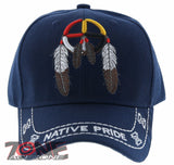 NEW! NATIVE PRIDE INDIAN AMERICAN MEDICINE WHEEL HOOP FEATHER CAP HAT NAVY