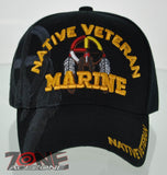 NEW! USMC NATIVE VETERAN WHEEL HOOP AMERICAN US MARINE CAP HAT BLACK