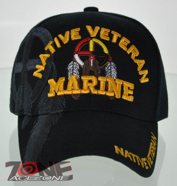 NEW! USMC NATIVE VETERAN WHEEL HOOP AMERICAN US MARINE CAP HAT BLACK
