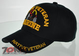 NEW! USMC NATIVE VETERAN WHEEL HOOP AMERICAN US MARINE CAP HAT BLACK
