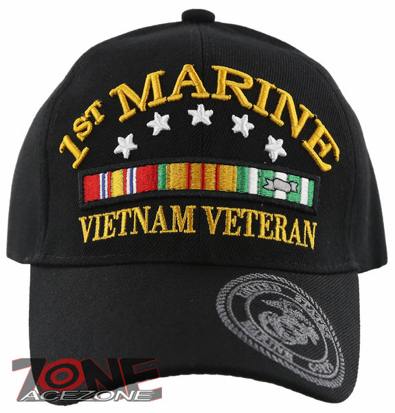 NEW! 1ST MARINE VIETNAM VETERAN USMC SHADOW CAP HAT BLACK