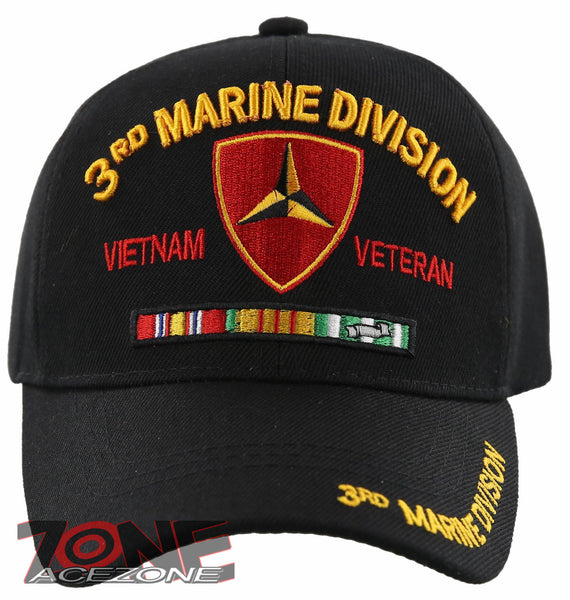 NEW! 3RD MARINE DIVISION VIETNAM VETERAN USMC BALL CAP HAT BLACK