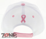 NEW! WOMENS BREAST CANCER PINK RIBBON BALL CAP HAT ALL WHITE PINK