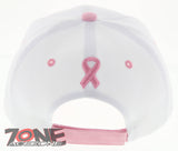 NEW! WOMENS BREAST CANCER PINK RIBBON BALL CAP HAT ALL WHITE PINK