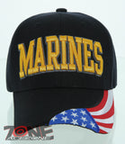 NEW! USMC US MARINE USA FLAG CAP HAT BLACK