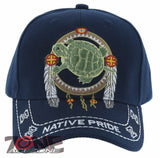 NEW! NATIVE PRIDE INDIAN AMERICAN FEATHERS TURTLE CAP HAT ALL NAVY