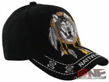 NEW! NATIVE PRIDE INDIAN AMERICAN FEATHERS WOLF CAP HAT BLACK