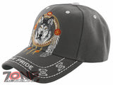 NEW! NATIVE PRIDE INDIAN AMERICAN FEATHERS WOLF CAP HAT GRAY