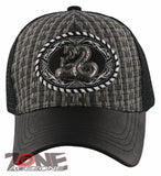 NEW! STRAW MESH METAL COBRA FAUX LEATHER BALL CAP HAT BLACK