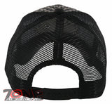 NEW! STRAW MESH METAL COBRA FAUX LEATHER BALL CAP HAT BLACK