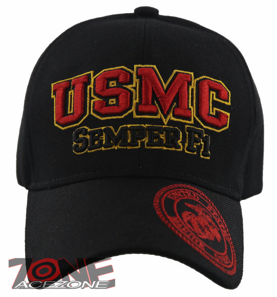 NEW! US MARINE CORPS SEMPER FI USMC FLAG CAP HAT BLACK