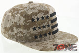 NEW! FLAT BILL USA FLAG STAR SNAPBACK BALL CAP HAT TAN CAMO