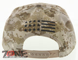 NEW! FLAT BILL USA FLAG STAR SNAPBACK BALL CAP HAT TAN CAMO