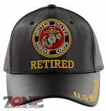 NEW! US MARINE CORPS USMC RETIRED FAUX LEATHER CAP HAT BLACK