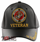 NEW! US MARINE CORPS USMC VETERAN FAUX LEATHER CAP HAT BLACK