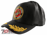 NEW! US MARINE CORPS USMC LEAF FAUX LEATHER CAP HAT BLACK