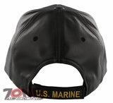 NEW! US MARINE CORPS USMC LEAF FAUX LEATHER CAP HAT BLACK