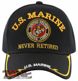 NEW! US MARINE CORPS USMC NEVER RETIRED SIDE LINE CAP HAT BLACK