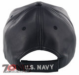 NEW! US NAVY USN BIG FAUX LEATHER BALL CAP HAT NAVY