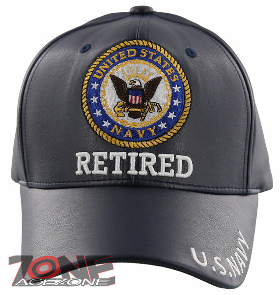 NEW! US NAVY USN RETIRED FAUX LEATHER CAP HAT NAVY