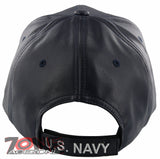 NEW! US NAVY USN RETIRED FAUX LEATHER CAP HAT NAVY