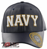 NEW! US NAVY USN BIG FAUX LEATHER CAP HAT NAVY