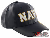 NEW! US NAVY USN BIG FAUX LEATHER CAP HAT NAVY