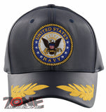 NEW! US NAVY USN LEAF FAUX LEATHER CAP HAT NAVY