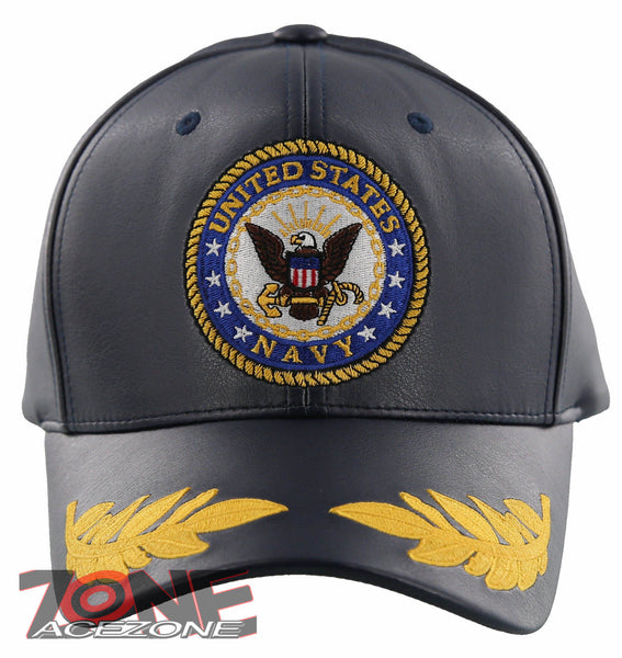 NEW! US NAVY USN LEAF FAUX LEATHER CAP HAT NAVY