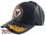 NEW! US NAVY USN LEAF FAUX LEATHER CAP HAT NAVY