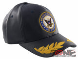 NEW! US NAVY USN LEAF FAUX LEATHER CAP HAT NAVY
