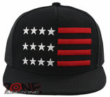 NEW! FLAT BILL USA FLAG STAR SNAPBACK BALL CAP HAT BLACK