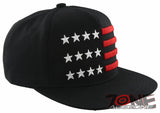 NEW! FLAT BILL USA FLAG STAR SNAPBACK BALL CAP HAT BLACK