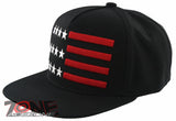 NEW! FLAT BILL USA FLAG STAR SNAPBACK BALL CAP HAT BLACK