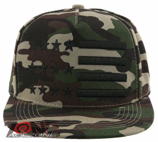 NEW! FLAT BILL USA FLAG STAR SNAPBACK BALL CAP HAT GREEN CAMO