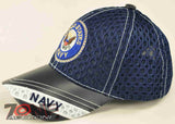 NEW! MESH W/LEATHER US NAVY ROUND NAVY CAP HAT NAVY