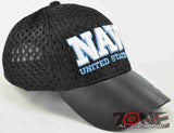 NEW! MESH W/LEATHER US NAVY USN CAP HAT BLACK