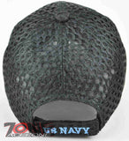 NEW! MESH W/LEATHER US NAVY USN CAP HAT BLACK