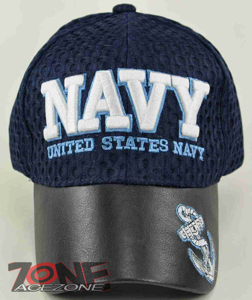 NEW! MESH W/LEATHER US NAVY USN CAP HAT NAVY