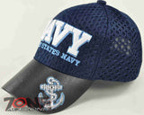 NEW! MESH W/LEATHER US NAVY USN CAP HAT NAVY