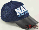 NEW! MESH W/LEATHER US NAVY USN CAP HAT NAVY