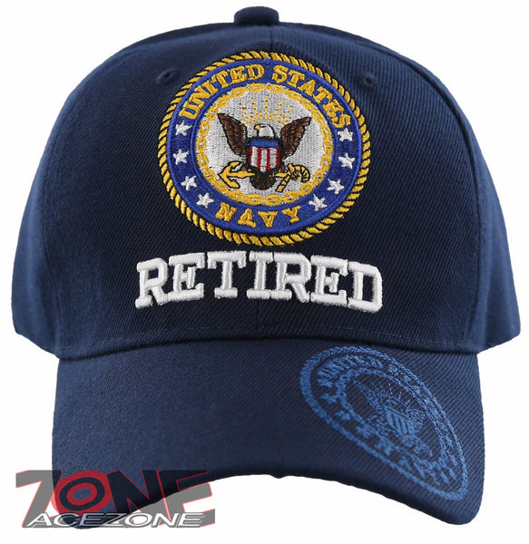 NEW! US NAVY RETIRED SIDE ROUND BALL CAP HAT NAVY