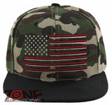 NEW! FLAT BILL USA FLAG SNAPBACK CAP HAT GREEN CAMO