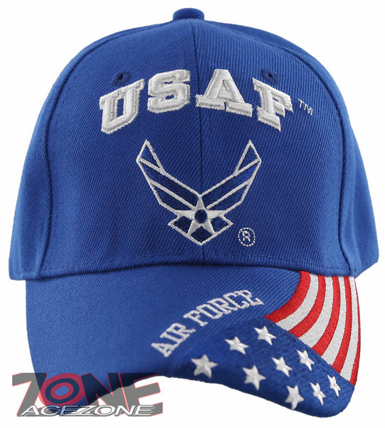NEW! USAF AIR FORCE WING SIDE USA FLAG BALL CAP HAT BLUE