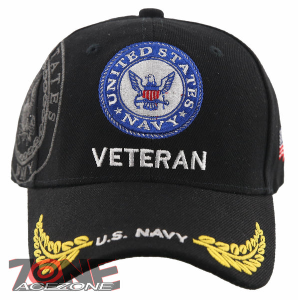 NEW! US NAVY ROUND VETERAN LEAF SHADOW CAP HAT BLACK