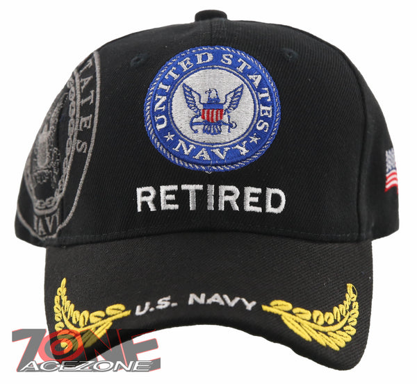 NEW! US NAVY ROUND RETIRED LEAF SHADOW CAP HAT BLACK