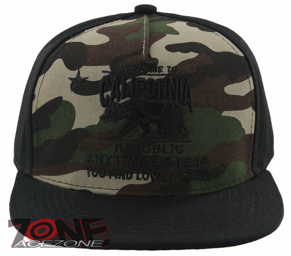 NEW! FLAT BILL CALIFORNIA REPUBLIC BEAR SNAPBACK CAP HAT GREEN CAMO