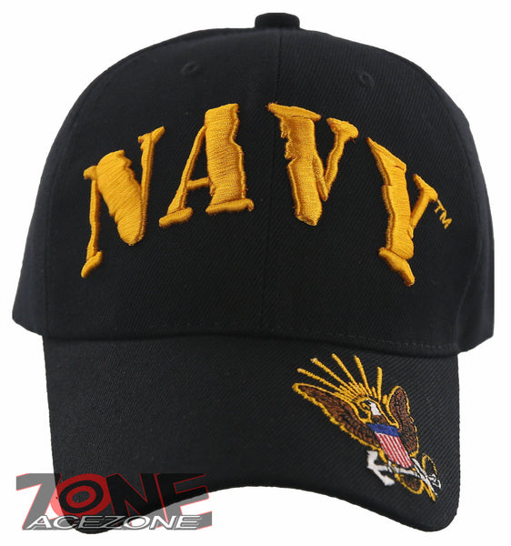 NEW! US NAVY SIDE EAGLE BALL CAP HAT BLACK
