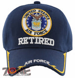 NEW! USAF AIR FORCE RETIRED SIDE LINE BALL CAP HAT NAVY